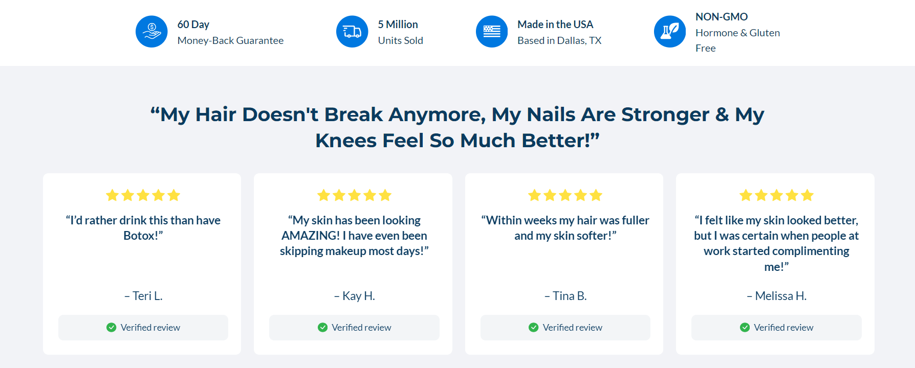 Collage of customer reviews and benefits from BioTrust